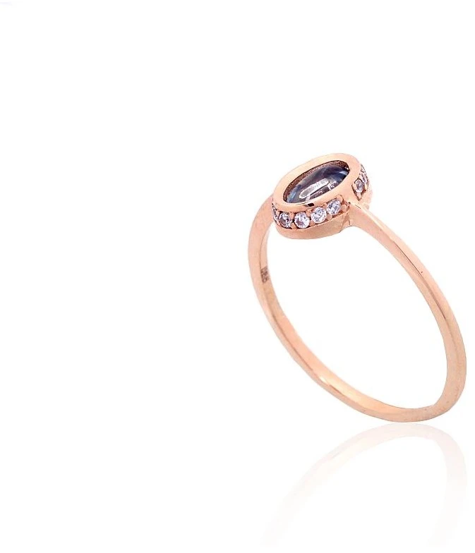 Diamond Sky Jewelry Auksinis žiedas su cirkoniais ir topazais „Sicily II (Mėlynas topazas)“
