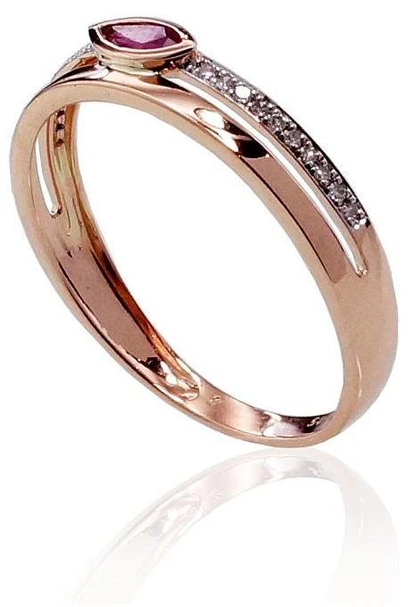 Diamond Sky Jewelry Auksinis žiedas su deimantais ir rubinais „Dangaus Dovana IV“