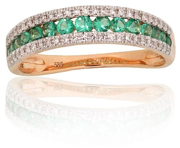 Diamond Sky Jewelry Auksinis žiedas su deimantais ir smaragdais „Kamelija XII“