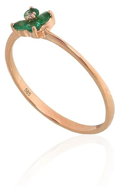 Diamond Sky Jewelry Auksinis žiedas su deimantais ir smaragdais „Miško Širdis“