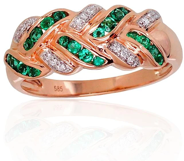 Diamond Sky Jewelry Auksinis žiedas su deimantais ir smaragdais „Aukso Raštas XI“