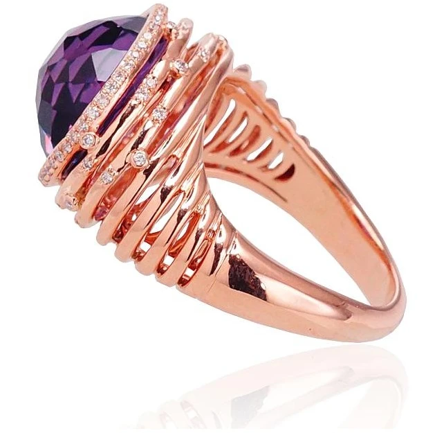 Diamond Sky Jewelry Auksinis žiedas su deimantais ir ametistais „Lourdes“