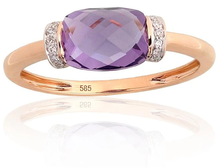 Diamond Sky Jewelry Auksinis žiedas su deimantais ir ametistais „Žvaigždžių Šnabždesys“