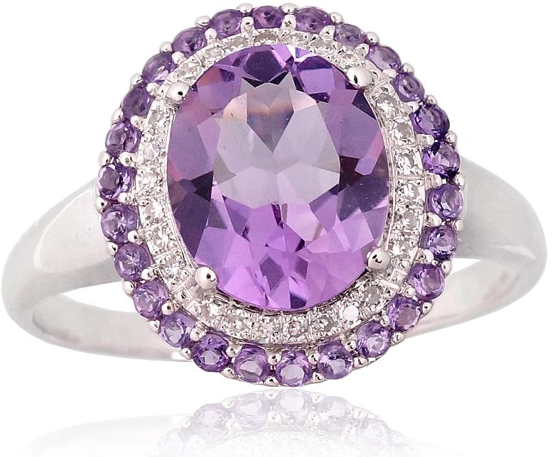 Diamond Sky Jewelry Auksinis žiedas su deimantais ir ametistais „Ametisto Didybė“