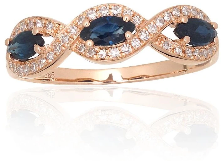 Diamond Sky Jewelry Auksinis žiedas su deimantais ir safyrais „Atėnė XII“