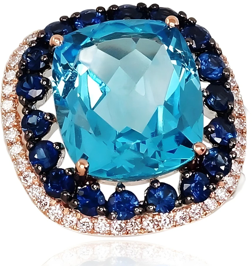 Diamond Sky Jewelry Auksinis žiedas su deimantais, topazais ir safyrais „Imperial Topaz“
