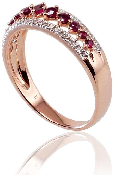 Diamond Sky Jewelry Auksinis žiedas su deimantais ir rubinais „Kamelija II“