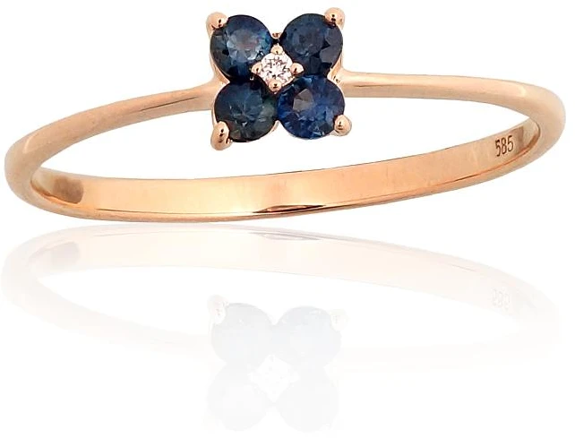 Diamond Sky Jewelry Auksinis žiedas su deimantais ir safyrais „Vidurnakčio Žiedas“