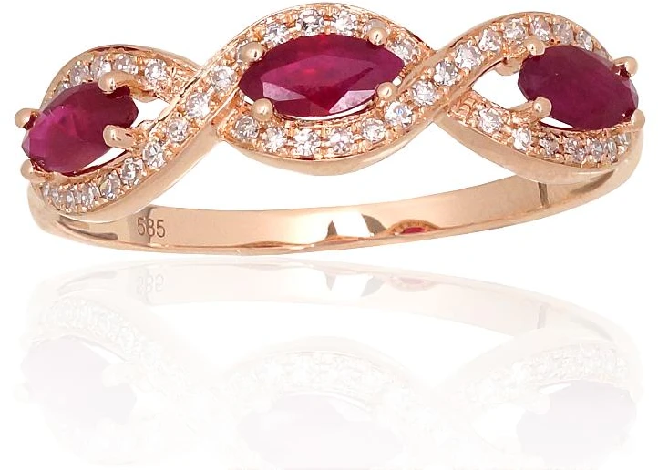 Diamond Sky Jewelry Auksinis žiedas su deimantais ir rubinais „Atėnė XI“