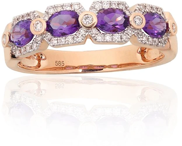 Diamond Sky Jewelry Auksinis žiedas su deimantais ir ametistais „Žvaigždžių Karūna“