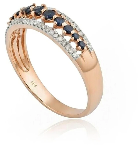 Diamond Sky Jewelry Auksinis žiedas su deimantais ir safyrais „Kamelija III“