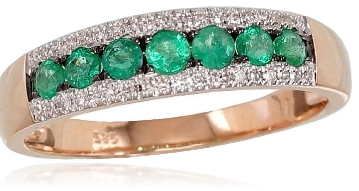 Diamond Sky Jewelry Auksinis žiedas su deimantais ir smaragdais „Kamelija V“