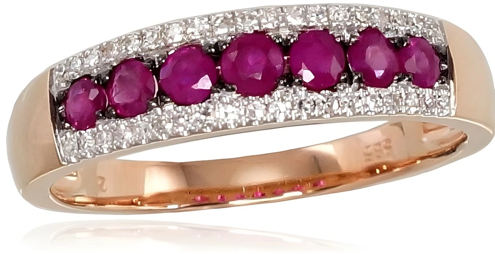 Diamond Sky Jewelry Auksinis žiedas su deimantais ir rubinais „Kamelija VI“