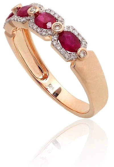 Diamond Sky Jewelry Auksinis žiedas su deimantais ir rubinais „Crimson Bloom“