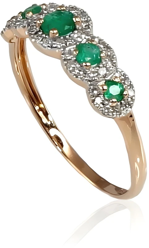 Diamond Sky Jewelry Auksinis žiedas su deimantais ir smaragdais „Jenny VIII“