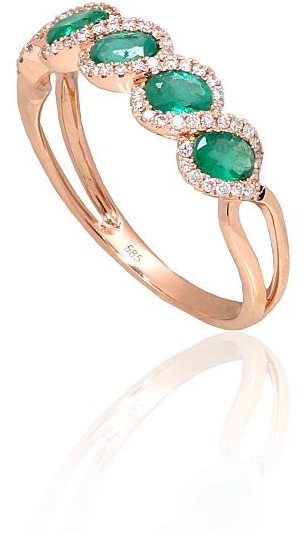 Diamond Sky Jewelry Auksinis žiedas su deimantais ir smaragdais „Atėnė IV“