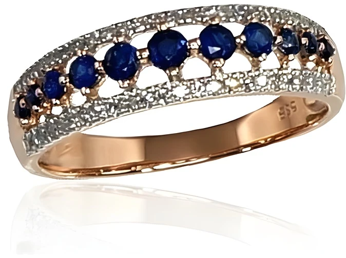 Diamond Sky Jewelry Auksinis žiedas su deimantais ir safyrais „Kamelija III“
