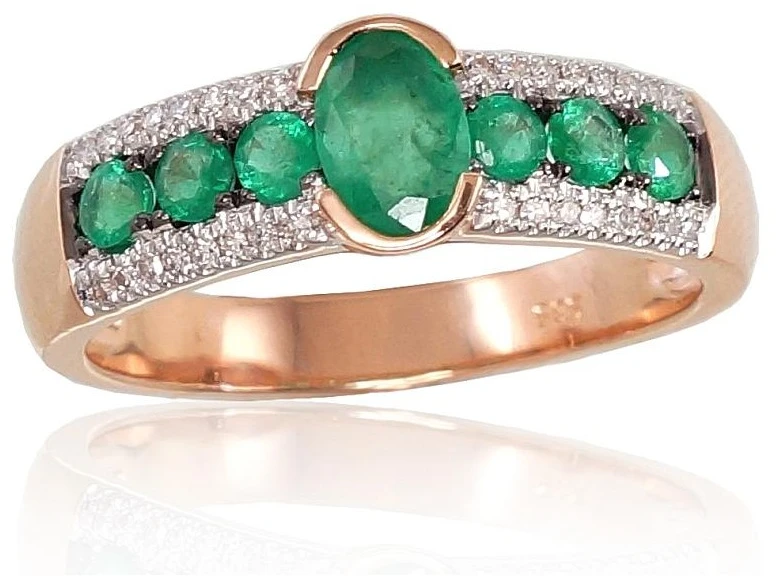 Diamond Sky Jewelry Auksinis žiedas su deimantais ir smaragdais „Eternity II“