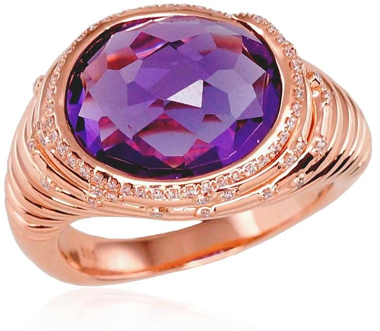 Diamond Sky Jewelry Auksinis žiedas su deimantais ir ametistais „Lourdes“