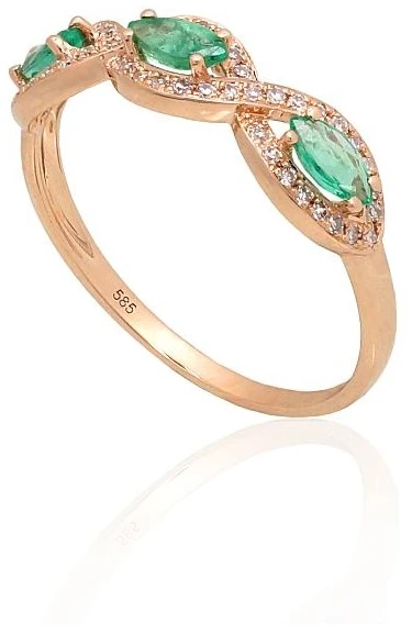 Diamond Sky Jewelry Auksinis žiedas su deimantais ir smaragdais „Atėnė X“