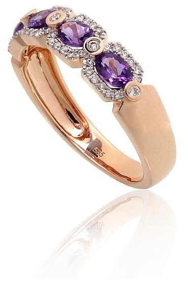 Diamond Sky Jewelry Auksinis žiedas su deimantais ir ametistais „Žvaigždžių Karūna“