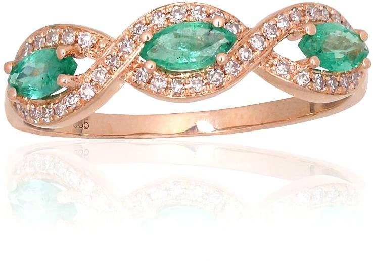 Diamond Sky Jewelry Auksinis žiedas su deimantais ir smaragdais „Atėnė X“