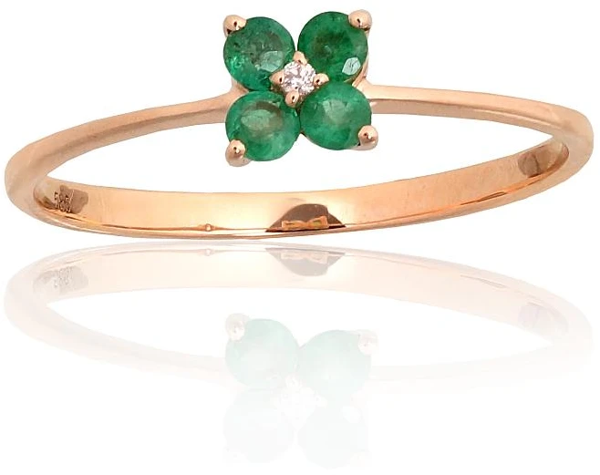 Diamond Sky Jewelry Auksinis žiedas su deimantais ir smaragdais „Miško Širdis“