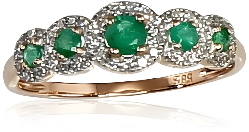 Diamond Sky Jewelry Auksinis žiedas su deimantais ir smaragdais „Jenny VIII“