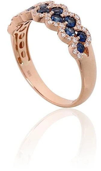 Diamond Sky Jewelry Auksinis žiedas su deimantais ir safyrais „Aukso Raštas XVI“