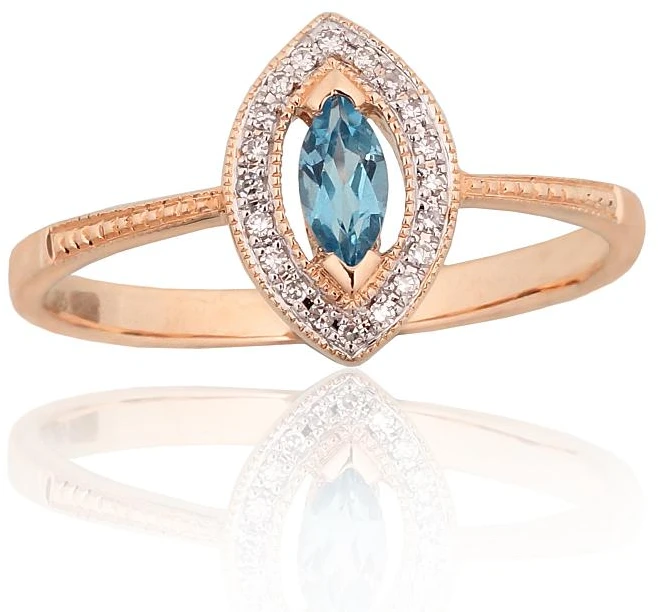 Diamond Sky Jewelry Auksinis žiedas su deimantais ir topazais „Vandenyno Spindesys“