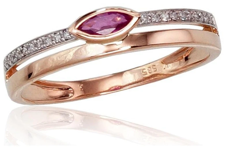 Diamond Sky Jewelry Auksinis žiedas su deimantais ir rubinais „Dangaus Dovana IV“