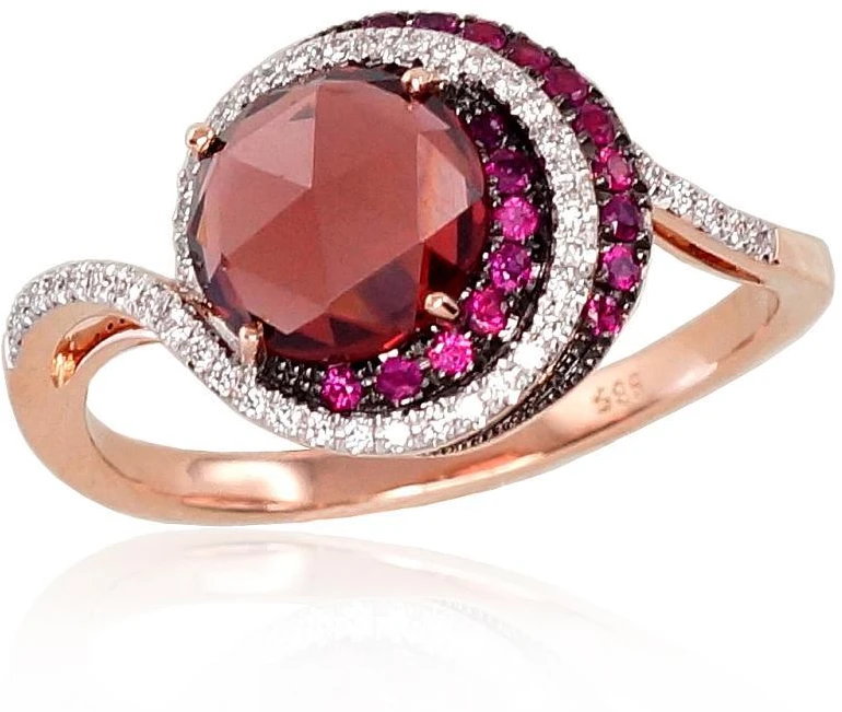 Diamond Sky Jewelry Auksinis žiedas su deimantais, rubinais ir granatais „Constellation III“