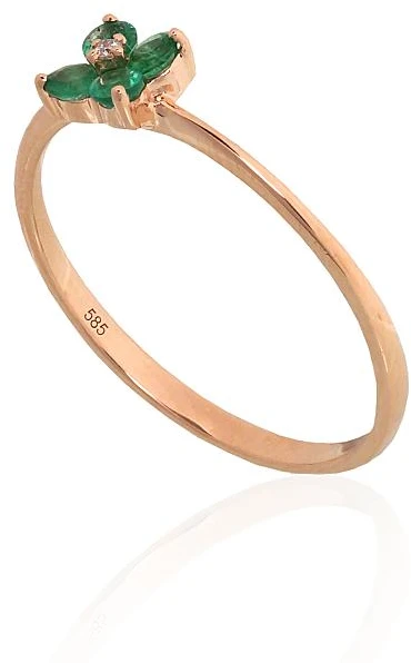 Diamond Sky Jewelry Auksinis žiedas su deimantais ir smaragdais „Miško Širdis“