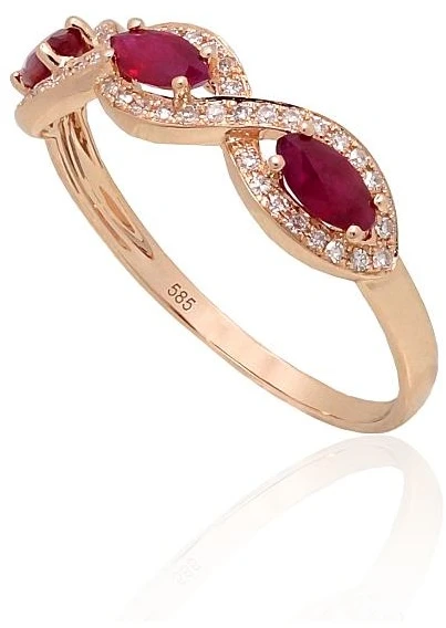 Diamond Sky Jewelry Auksinis žiedas su deimantais ir rubinais „Atėnė XI“