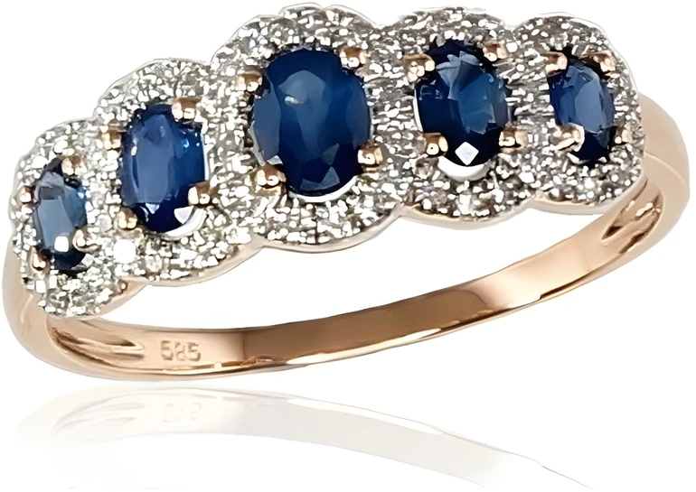 Diamond Sky Jewelry Auksinis žiedas su deimantais ir safyrais „Jenny“