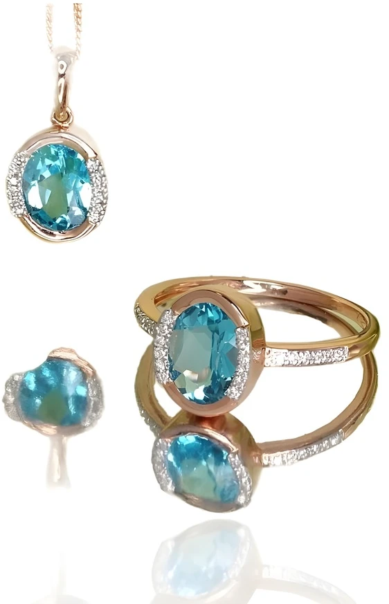 Diamond Sky Jewelry Auksinis žiedas su deimantais ir topazais „Femme Fatale“