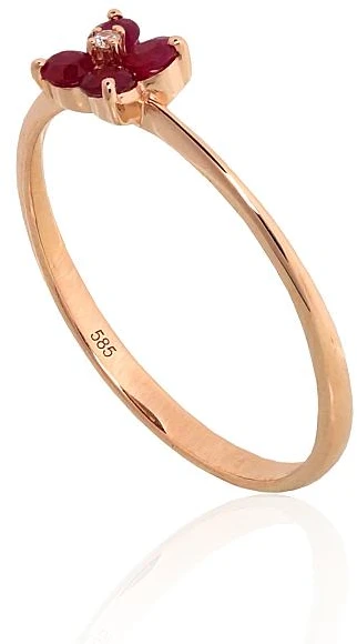 Diamond Sky Jewelry Auksinis žiedas su deimantais ir rubinais „Raudonasis Žiedas“