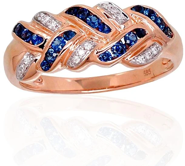 Diamond Sky Jewelry Auksinis žiedas su deimantais ir safyrais „Aukso Raštas XIII“