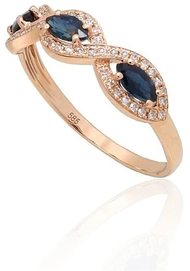 Diamond Sky Jewelry Auksinis žiedas su deimantais ir safyrais „Atėnė XII“