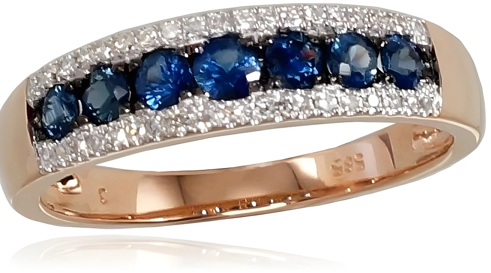 Diamond Sky Jewelry Auksinis žiedas su deimantais ir safyrais „Kamelija IV“