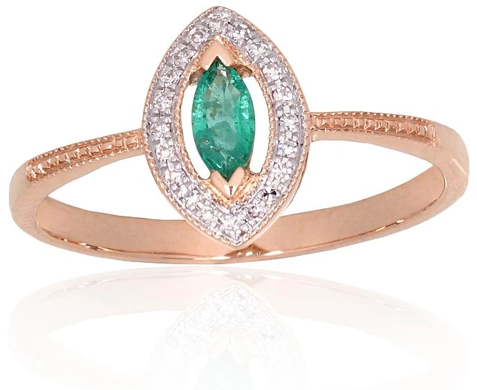 Diamond Sky Jewelry Auksinis žiedas su deimantais ir smaragdais „Aleksandrija III“