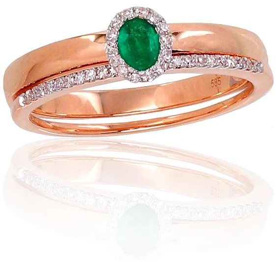 Diamond Sky Jewelry Auksinis žiedas su deimantais ir smaragdais „Je t'aime IV“