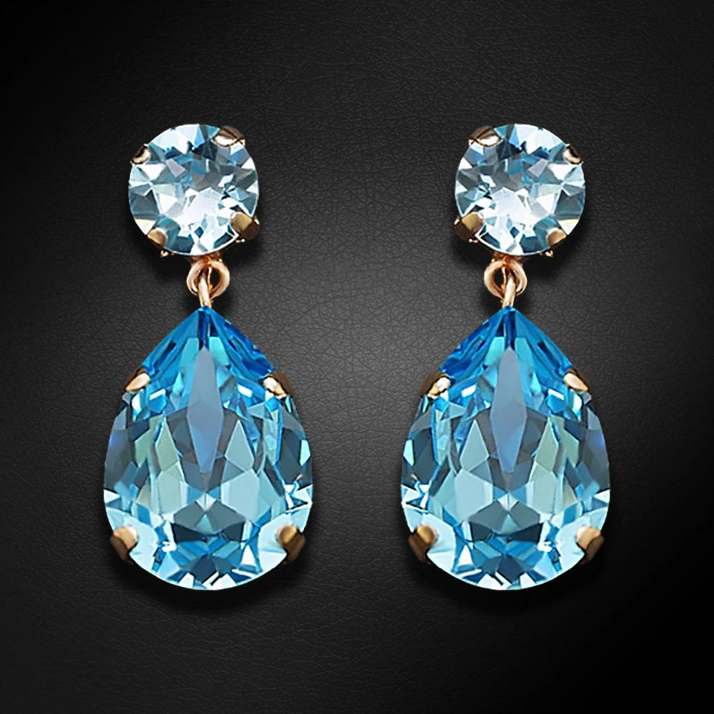 Diamond Sky Jewelry Auskarai „Crystal Drop IV (Aquamarine Mėlyna)“ su Swarovski® kristalais