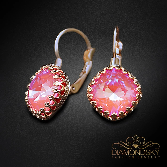 Diamond Sky Jewelry Auskarai „Vintage IV (Lotus Rožinė DeLite)“ su Swarovski® kristalais