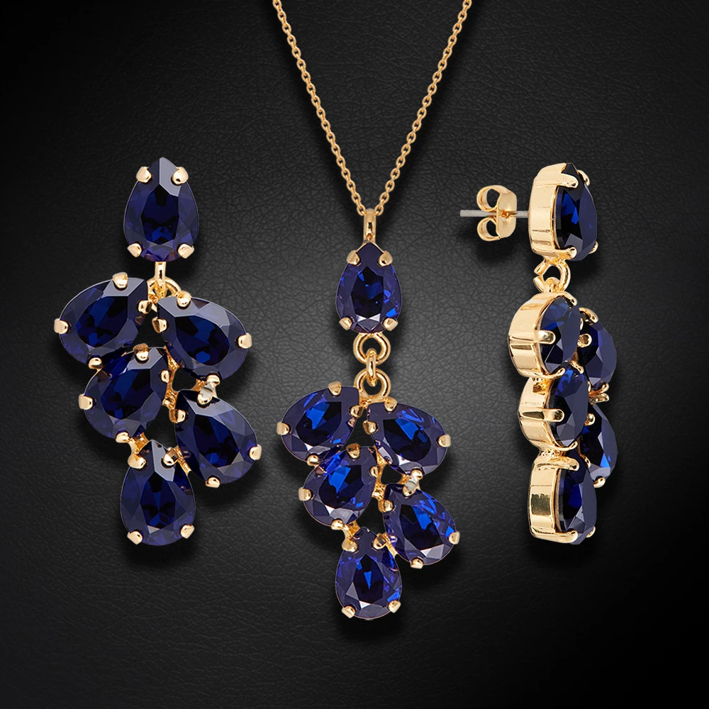 Diamond Sky Jewelry Papuošalų rinkinys moterims „Amber II (Dark Indigo)“ su Preciosa® kristalais