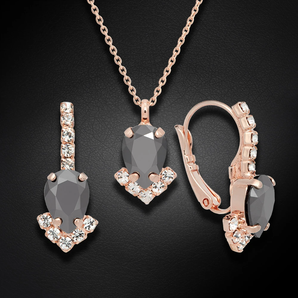 Diamond Sky Jewelry Papuošalų rinkinys moterims „Leonora II (Jet Hematite)“ su Preciosa® kristalais
