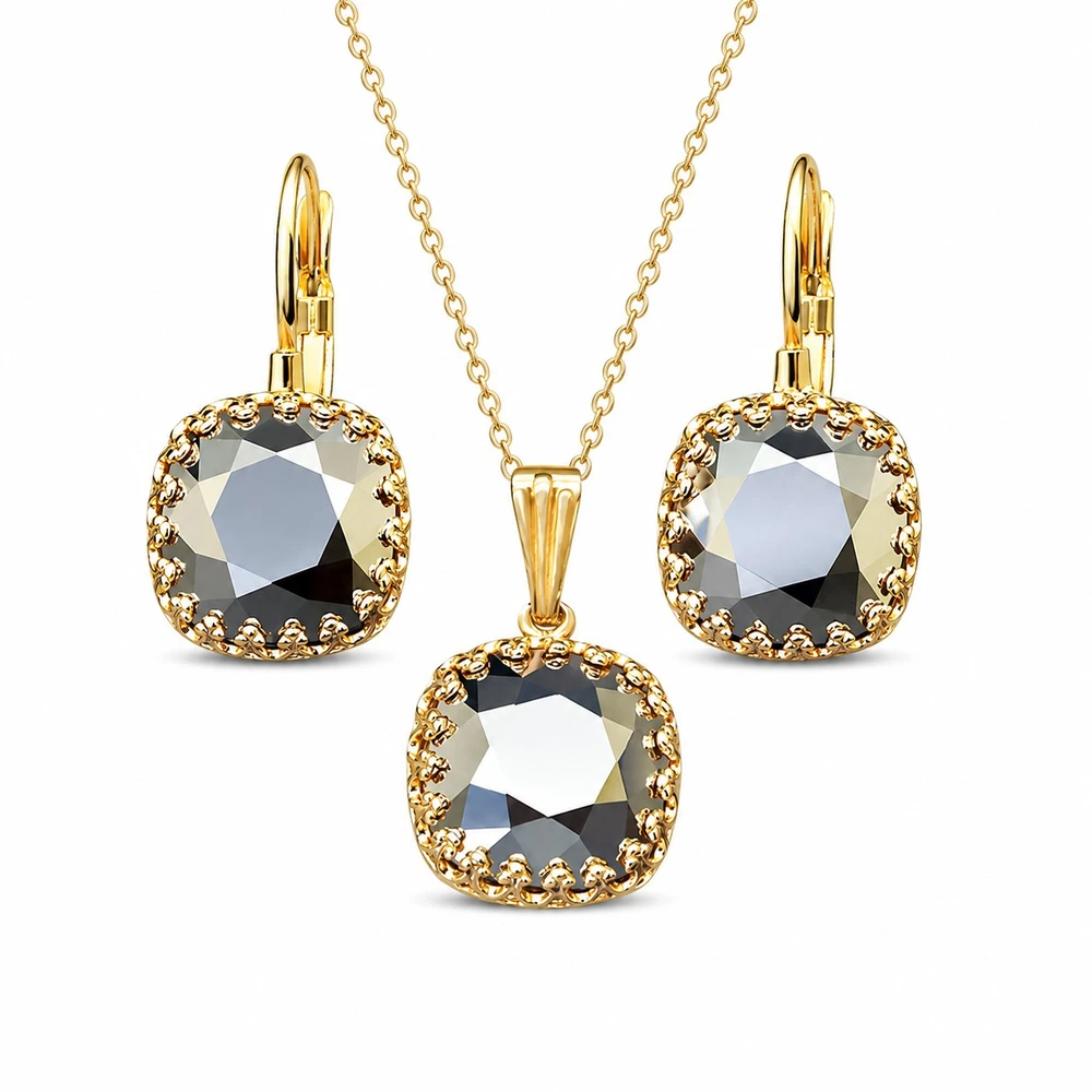 Diamond Sky Jewelry Papuošalų rinkinys moterims „Vintage V (Light Chrome)“ su Swarovski® kristalais