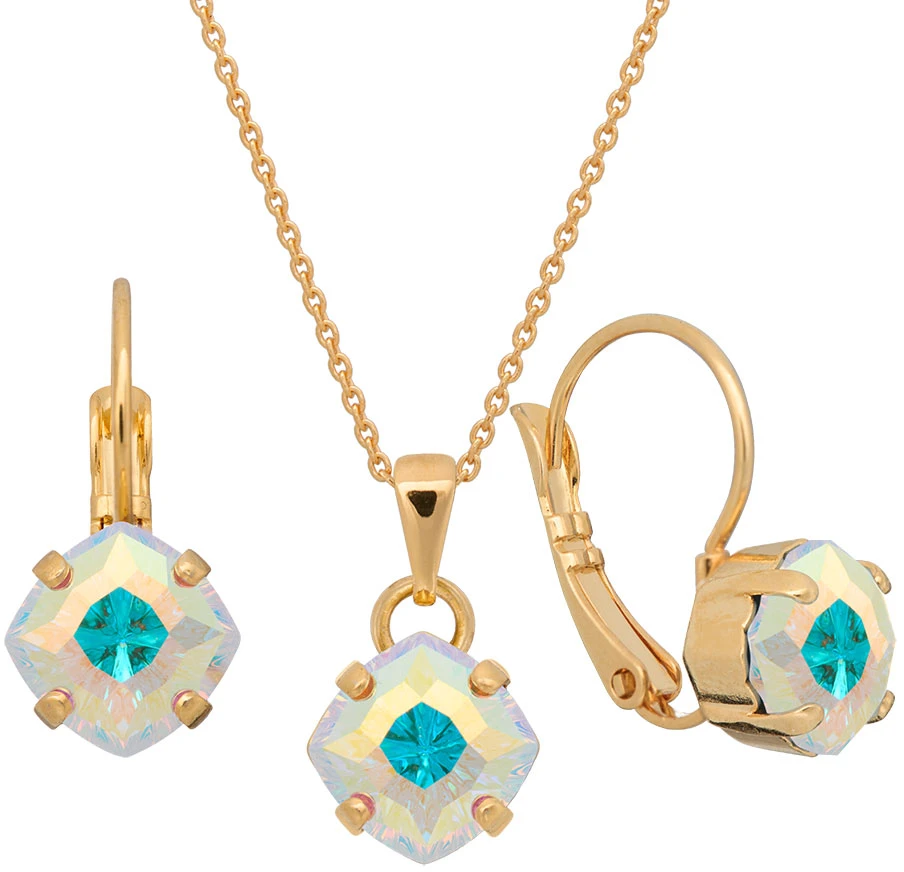 Diamond Sky Jewelry Papuošalų rinkinys moterims „Magical Square (Aurora Borealis)“ su Swarovski® kristalais
