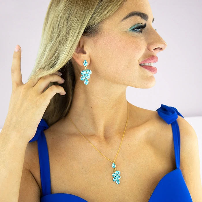 Diamond Sky Jewelry Papuošalų rinkinys moterims „Amber II (Aqua Bohemica)“ su Preciosa® kristalais