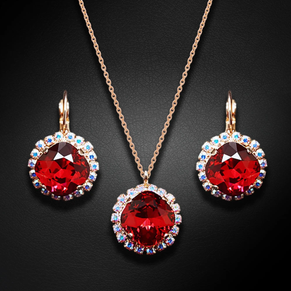 Diamond Sky Jewelry Papuošalų rinkinys moterims „Glare III (Scarlet)“ su Swarovski® kristalais